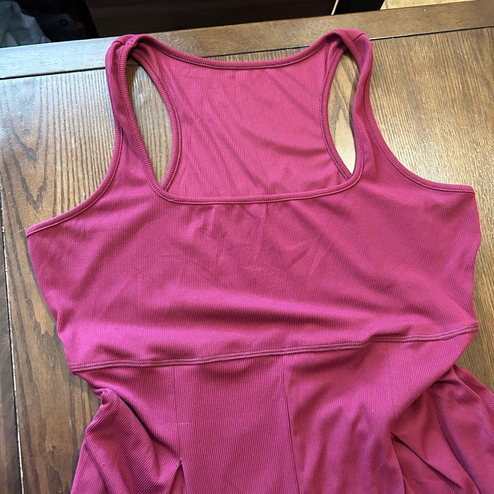 Ribbed Wide-Leg Square-Neck Jumpsuit in Burgundy - Picture 6 of 6